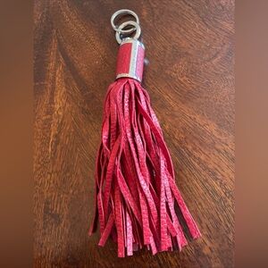 Michael Kors Red Leather Tassel Key Chain/ Bag Charm With Silver Hardware